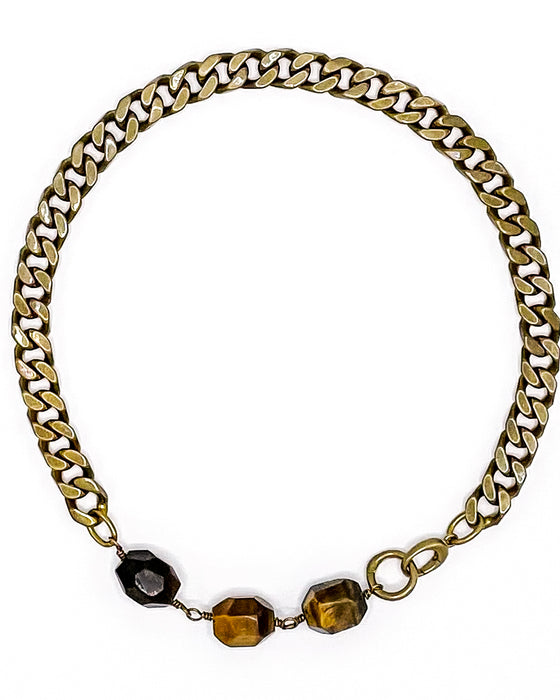 Tiger's Eye Necklace Brass Curb Chain