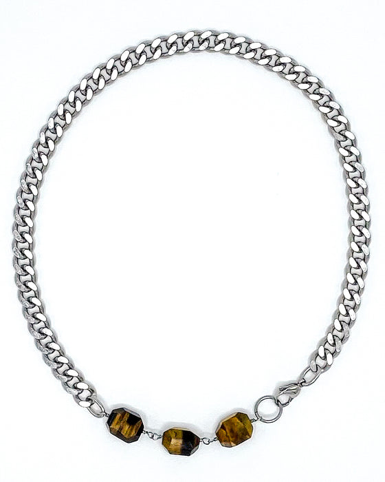 Tiger's Eye Necklace Stainless Steel Curb Chain