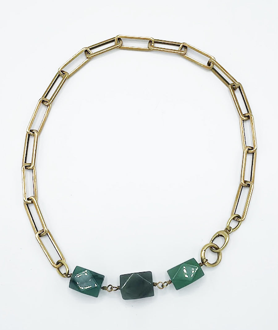 Aventurine Necklace Brass Paper Clip Chain