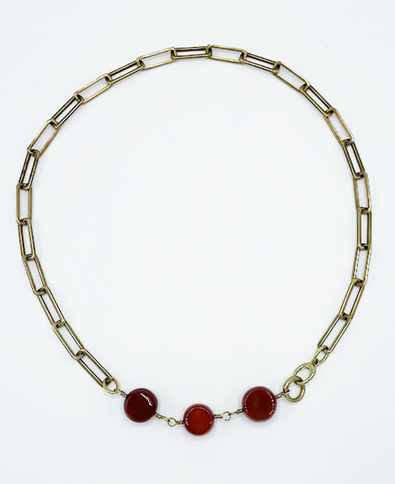 Carnelian Necklace Brass Paper Clip Chain