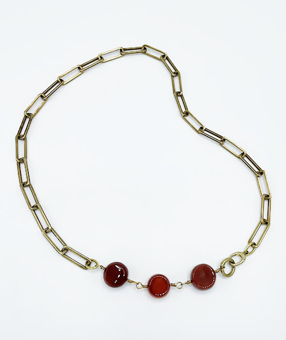 Carnelian Necklace Brass Paper Clip Chain