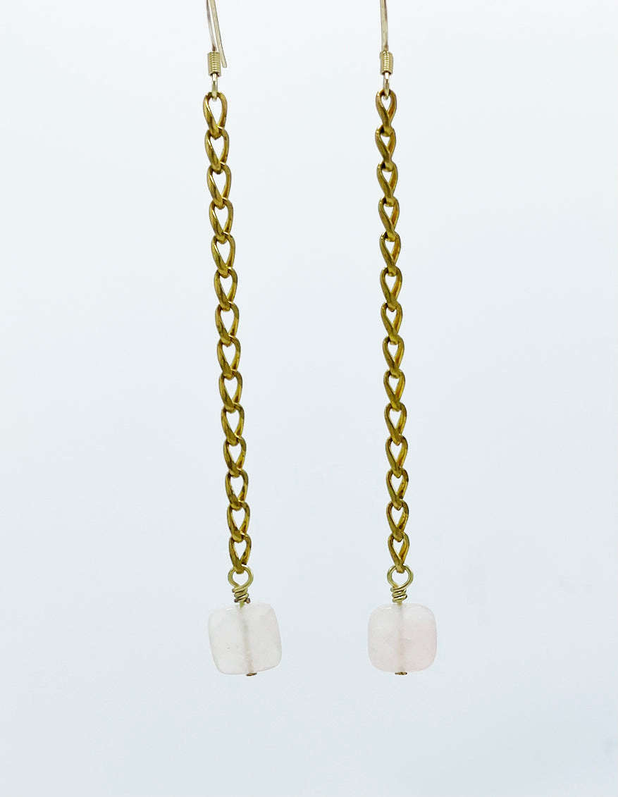 Rose Quartz Earrings Brass