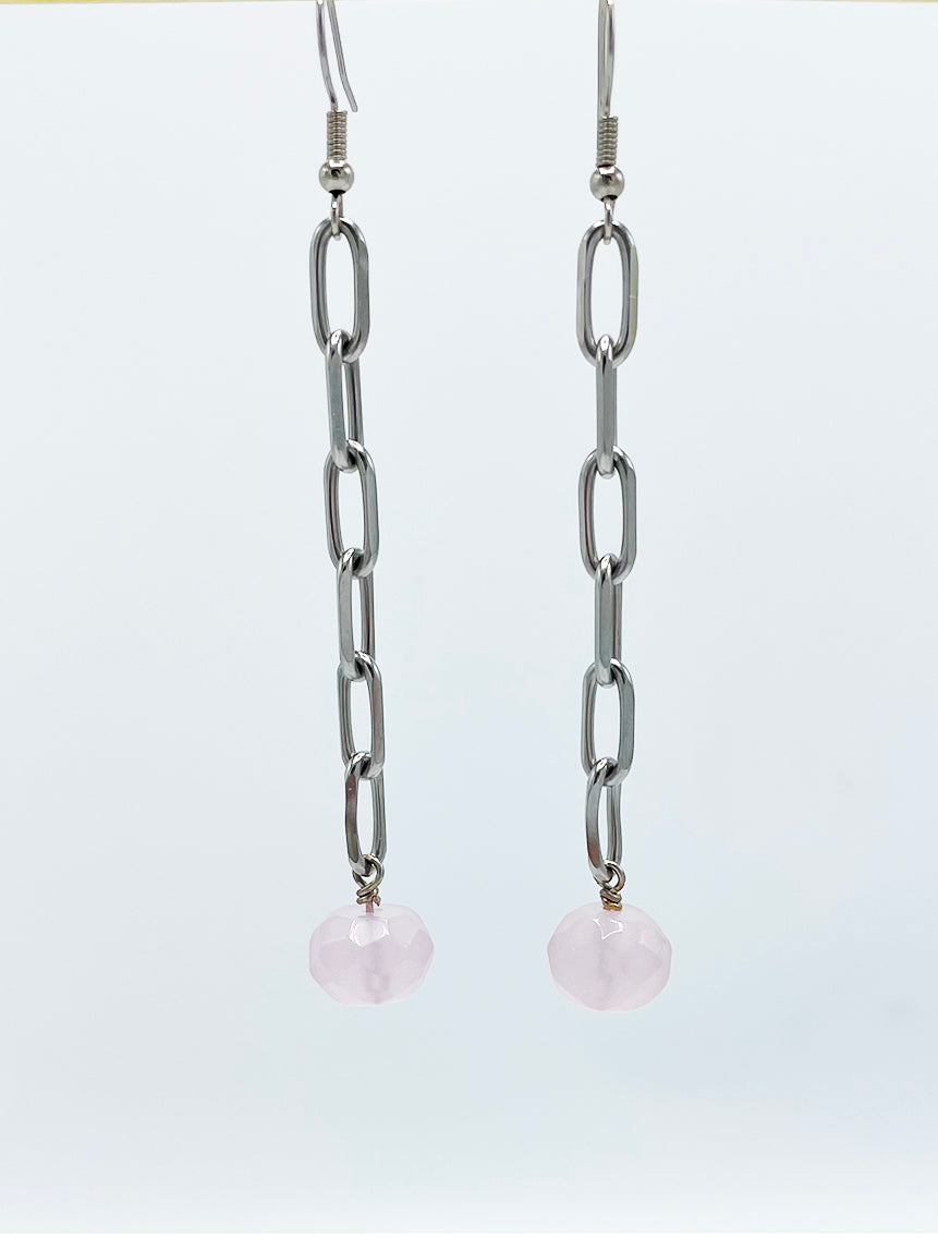 Rose Quartz Earrings Stainless Steel