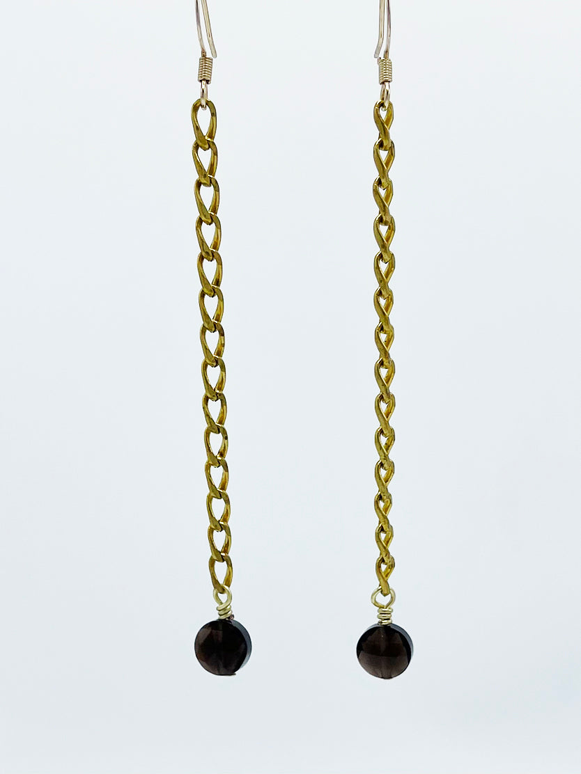 Smoky Quartz Earrings Brass