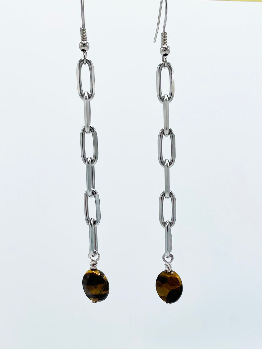 Tiger's Eye Earrings Stainless Steel