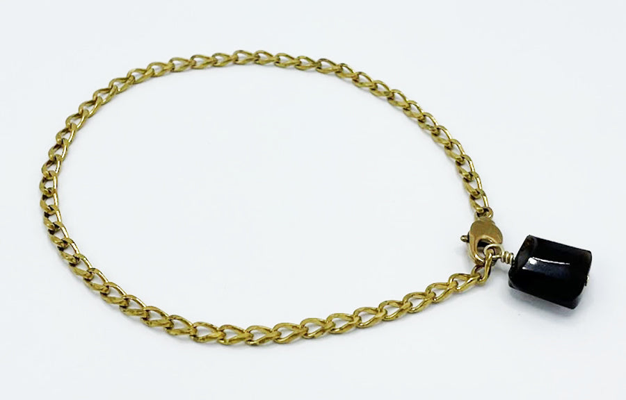 Smoky Quartz Anklet Brass Chain