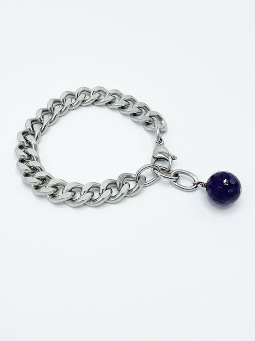 Amethyst Bracelet Stainless Steel Curb Chain