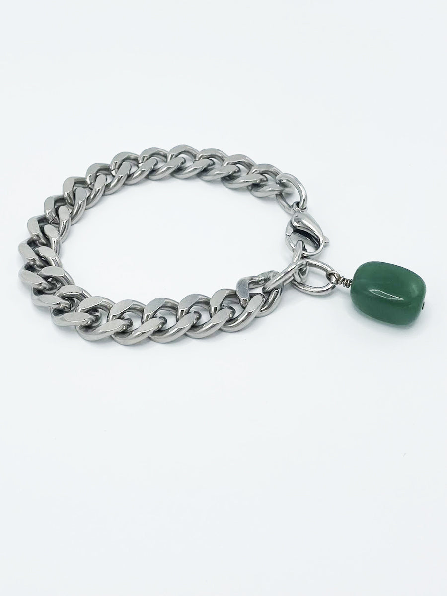 Aventurine Bracelet Stainless Steel Curb Chain