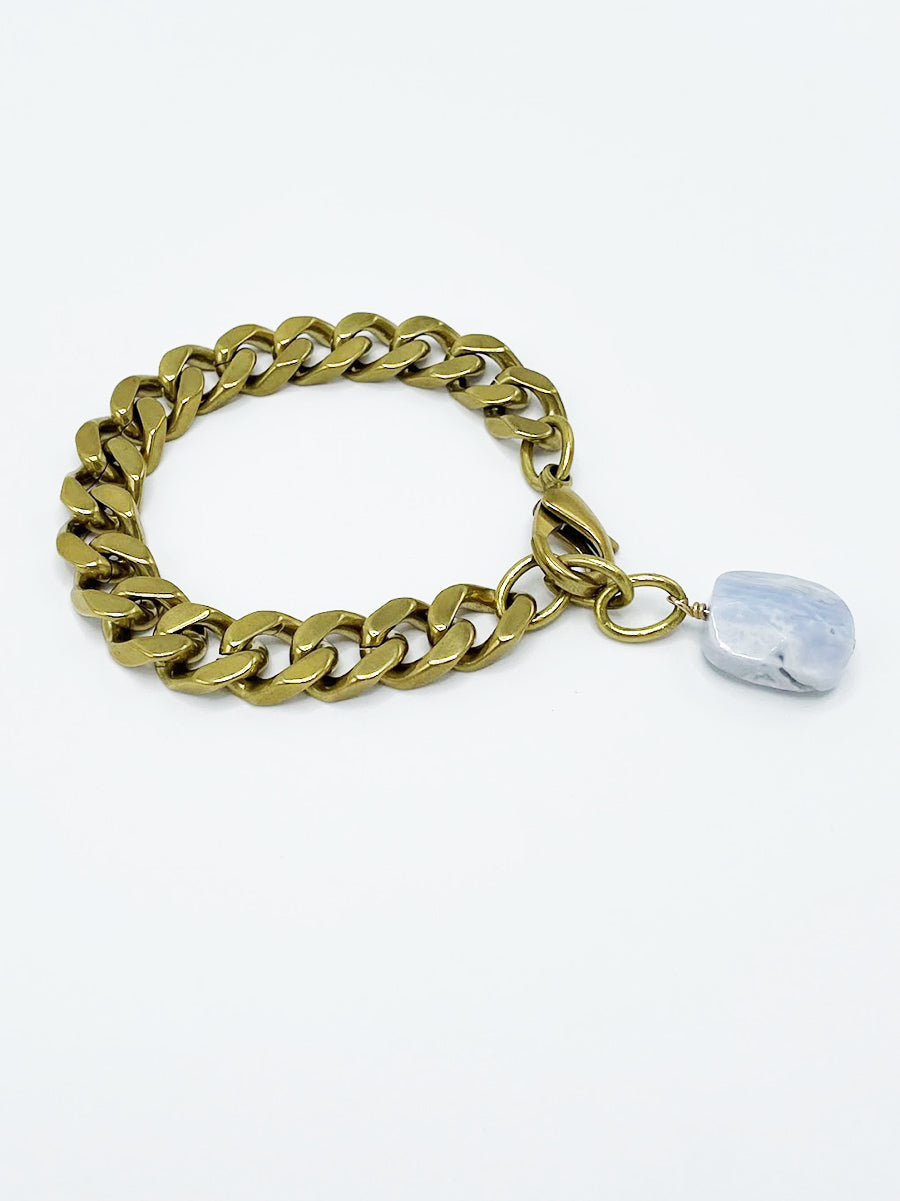 Chalcedony Bracelet Brass Curb Chain
