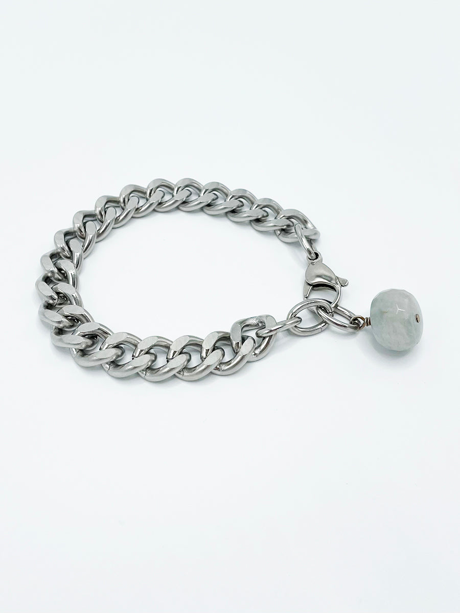 Chalcedony Bracelet Stainless Steel Curb Chain