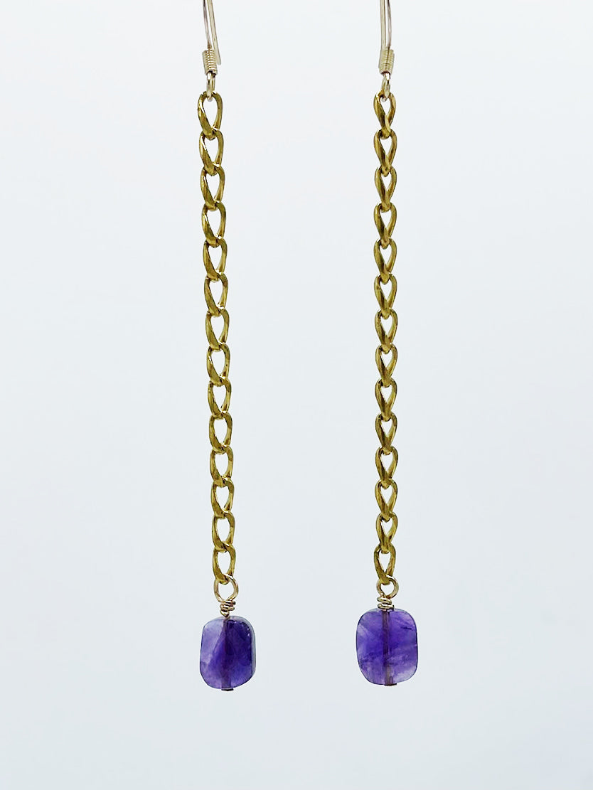 Amethyst Earrings Brass