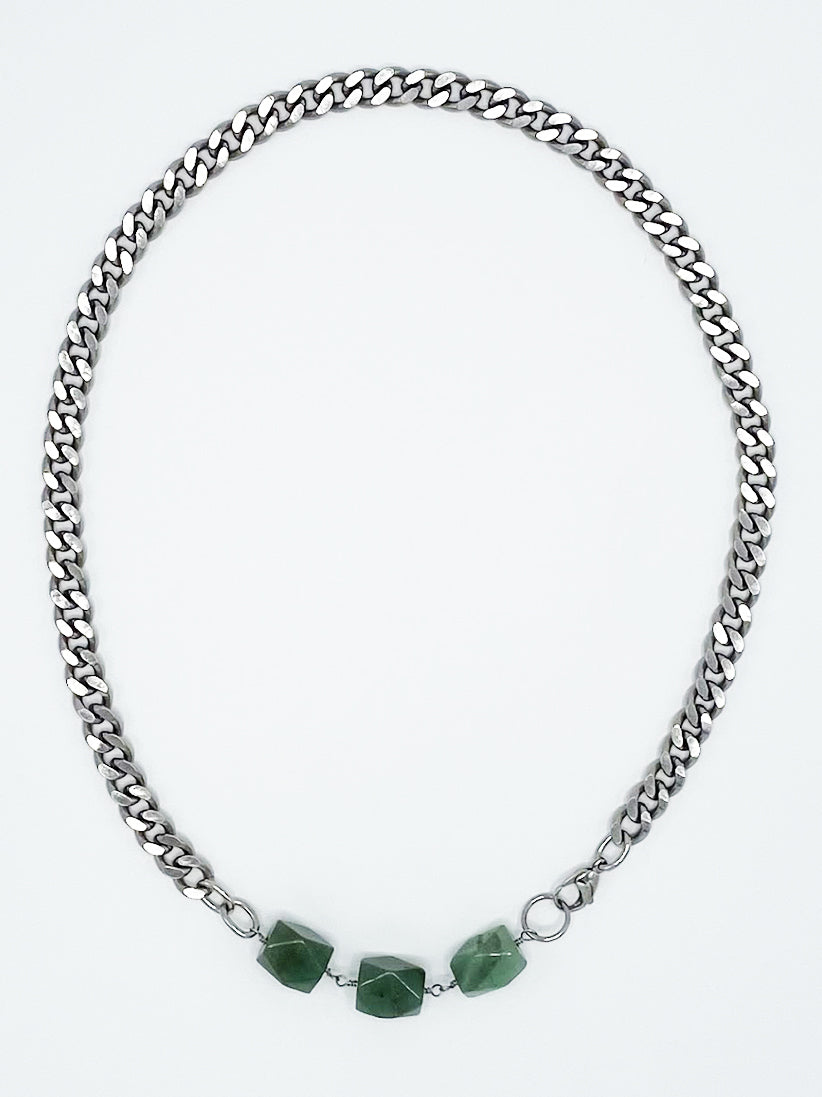 Aventurine Necklace Stainless Steel Curb Chain