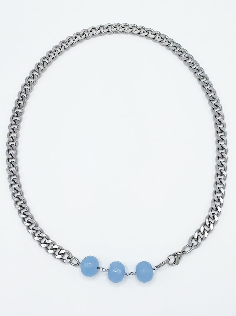 Chalcedony Necklace Stainless Steel Curb Chain