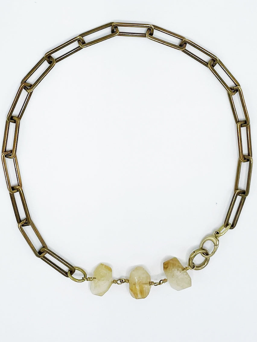 Citrine Necklace Brass Paper Clip Chain