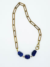 Load image into Gallery viewer, Lapis Necklace Brass Paper Clip Chain
