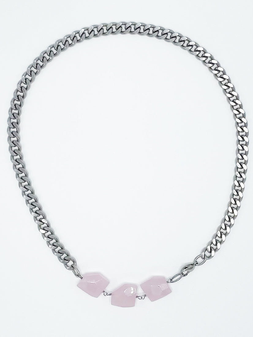 Rose Quartz Necklace Stainless Steel Curb Chain