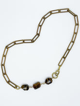 Load image into Gallery viewer, Tiger&#39;s Eye Necklace Brass Paper Clip Chain
