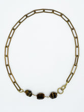 Load image into Gallery viewer, Tiger&#39;s Eye Necklace Brass Paper Clip Chain
