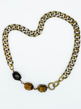 Load image into Gallery viewer, Tiger&#39;s Eye Necklace Brass Curb Chain
