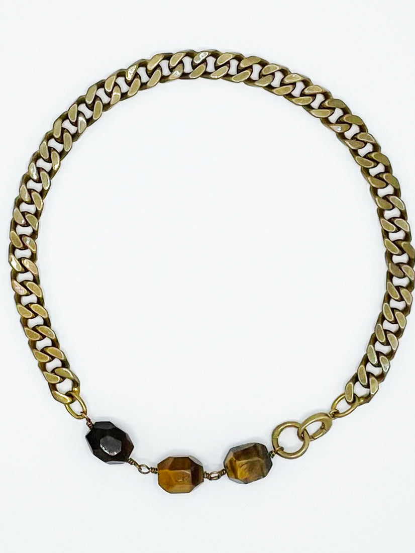 Tiger's Eye Necklace Brass Curb Chain